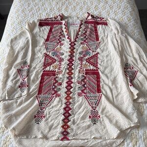Johnny Was Cream and Red Embroidered Tunic
